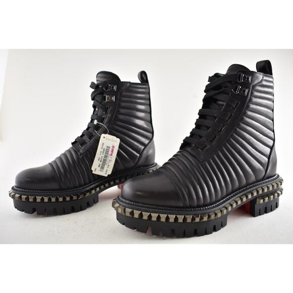 Christian Louboutin Yetota Flat Calf Leather Black Spike Combat Ankle Boot 36.5 - Picture 8 of 11